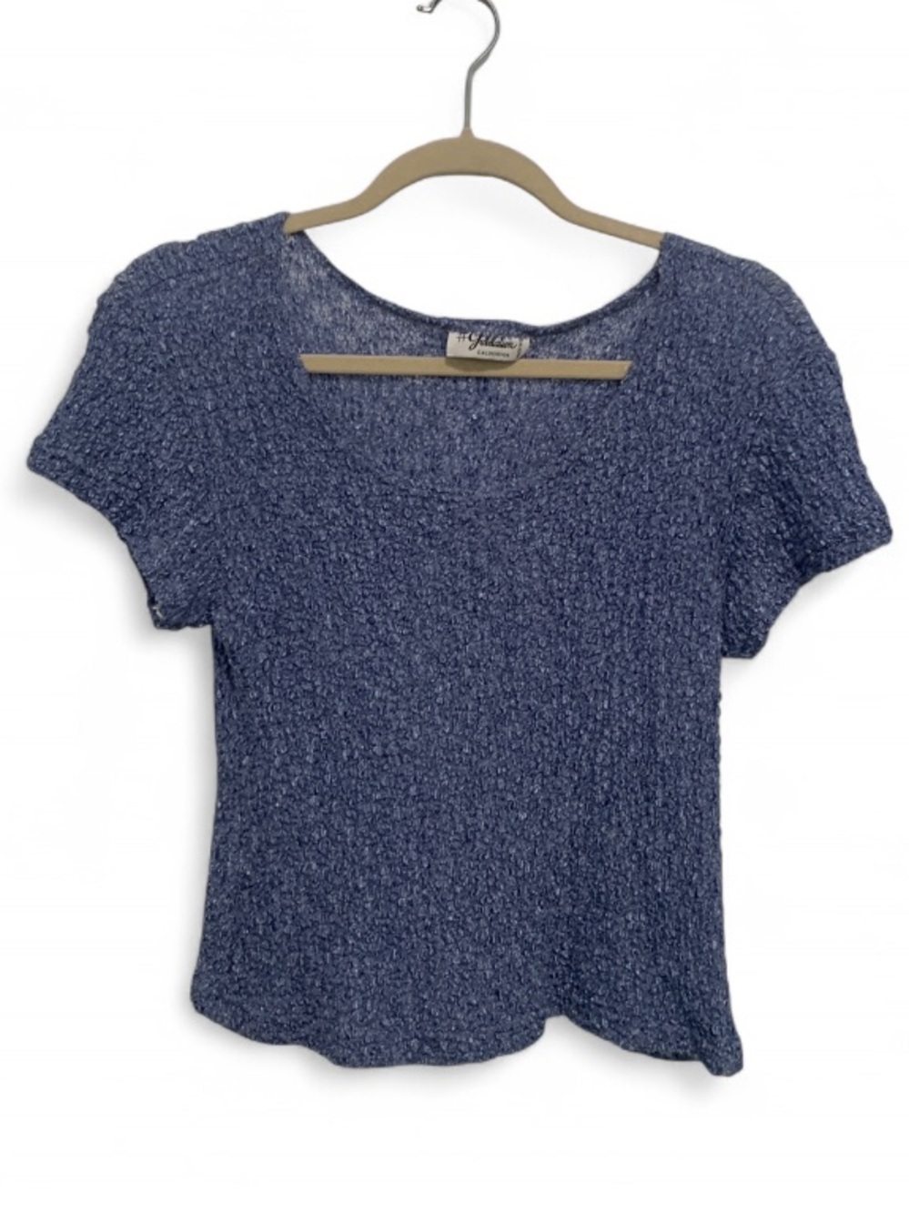 Vintage Blue Textured Short Sleeve Scoop Neck Top